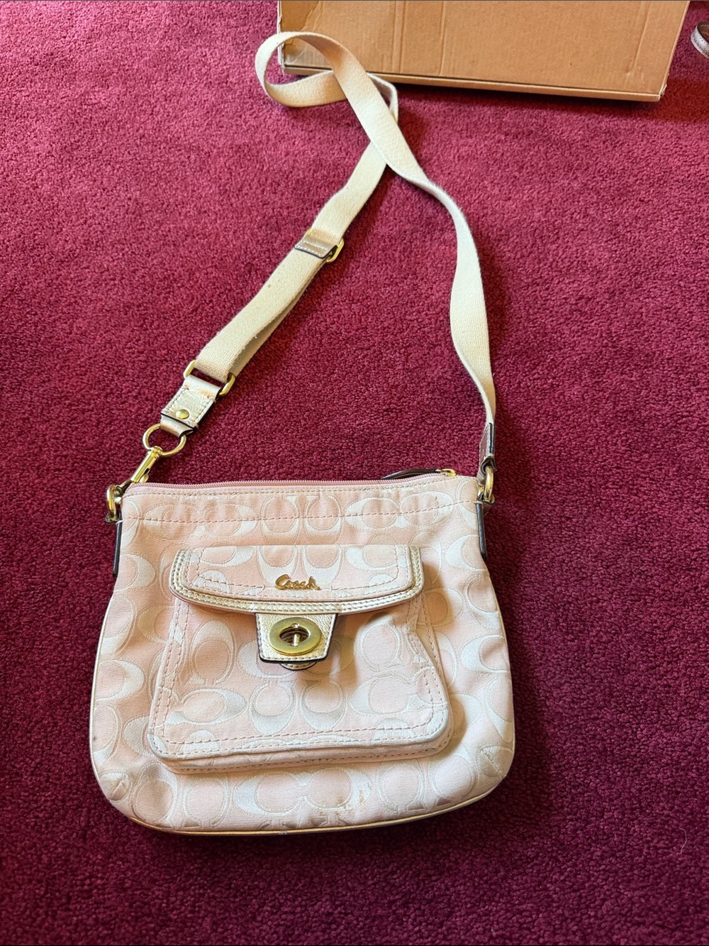 Coach Cream Signature Crossbody with Front Turn-Lock